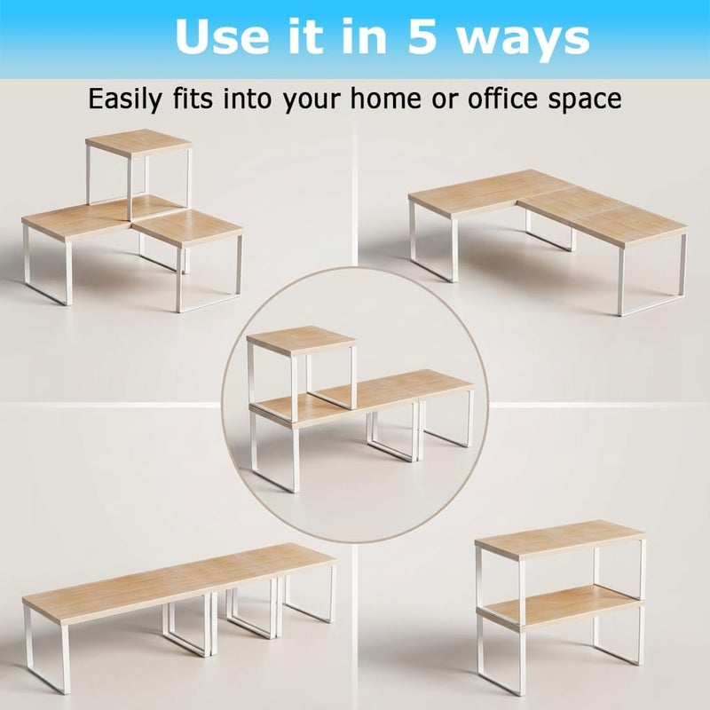 Aothia Wood Desktop Shelf for Top of Desk - 2-Tier Adjustable Bookshelf Organizer, Freestanding Stackable Shelves for Office, Home, Kitchen Counter (Oak) - Image 4